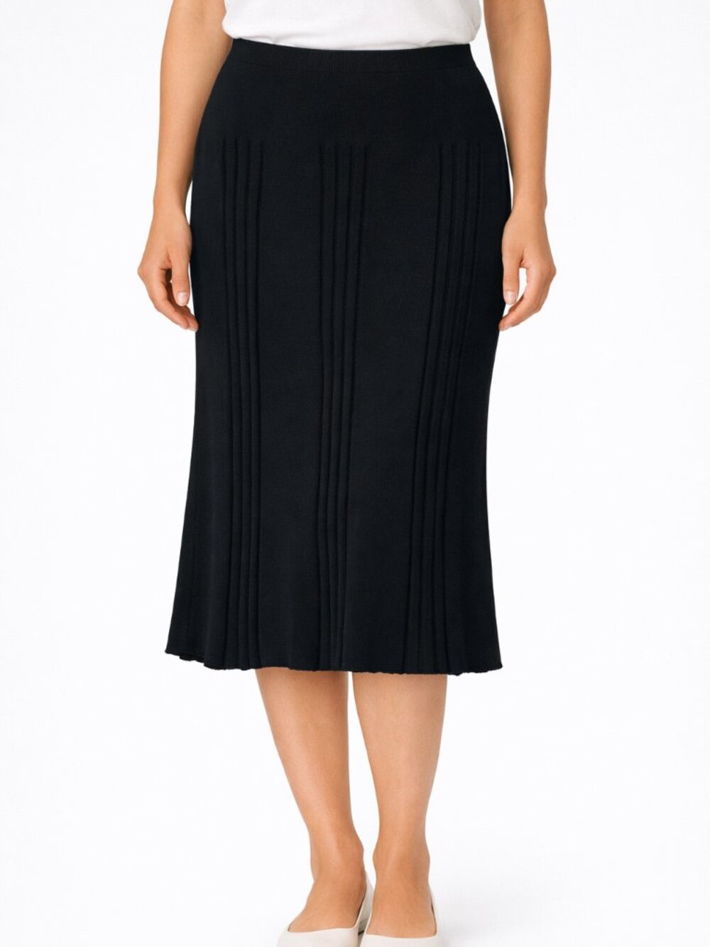 Barneys New York Italian Ribbed Knit Pull‑On Skirt – Black – Size M